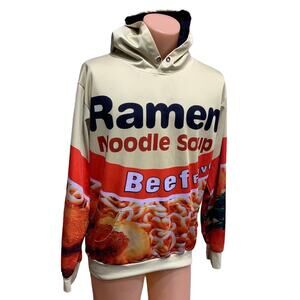 Ramen Noodle Soup Beef Flavor Mens Medium Polyester Blend Hoodie w Front Pockets